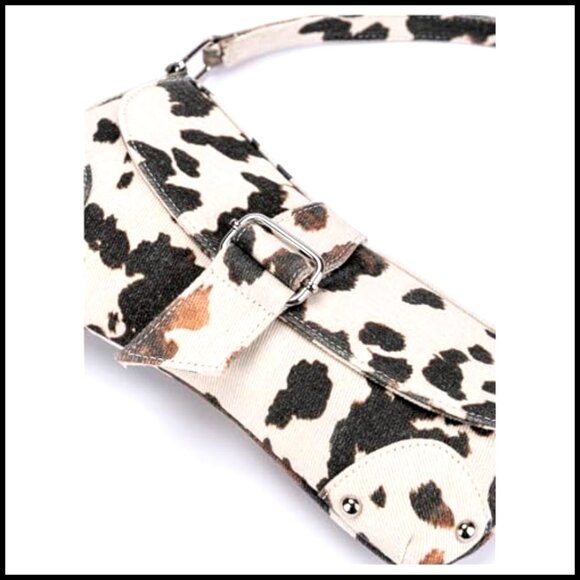 Y2K Leopard Print Shoulder Bag Retro Denim Satchel Top Handle Clutch - Picture 3 of 6